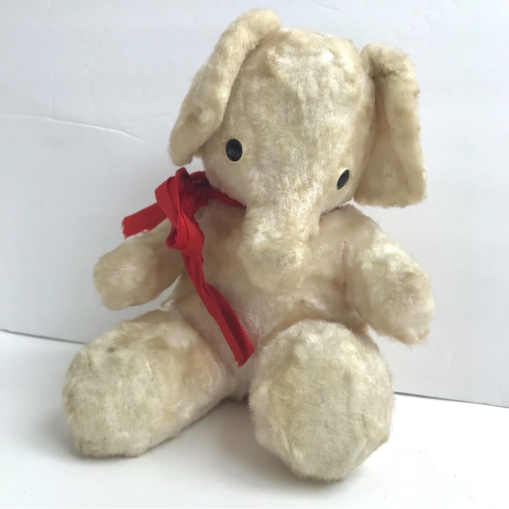 Vintage White Elephant Plush Stuffed Animal